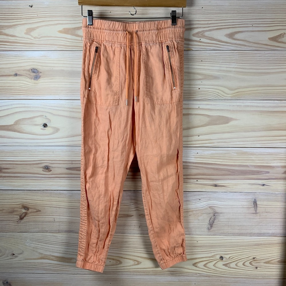 Athleta Cabo‎ Linen Joggers Womens 2 Mid Rise Pull On Peach Travel Beach